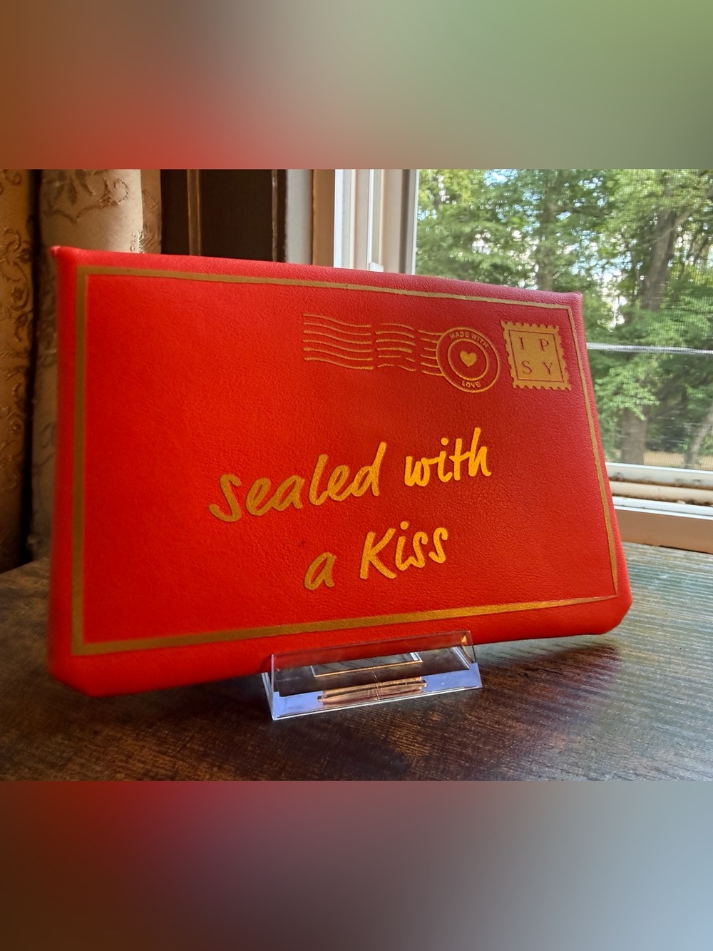 ipsy Red Cosmetic Pouch with Gold Lettering